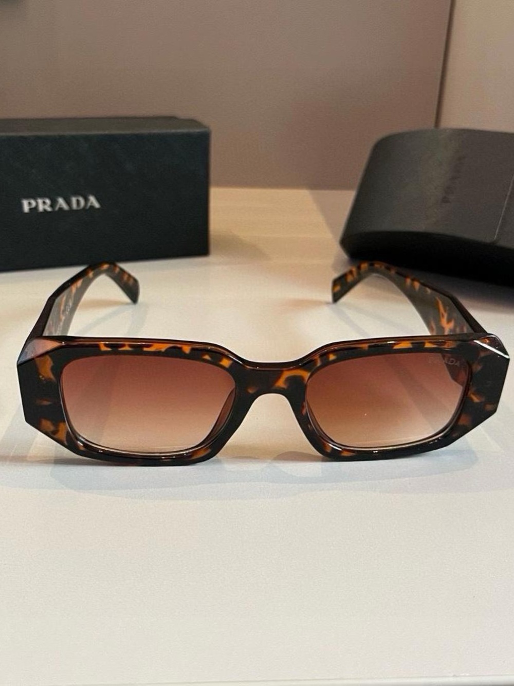 Prada Symbole Rectangle Sunglasses | Caramel Beige Colorway